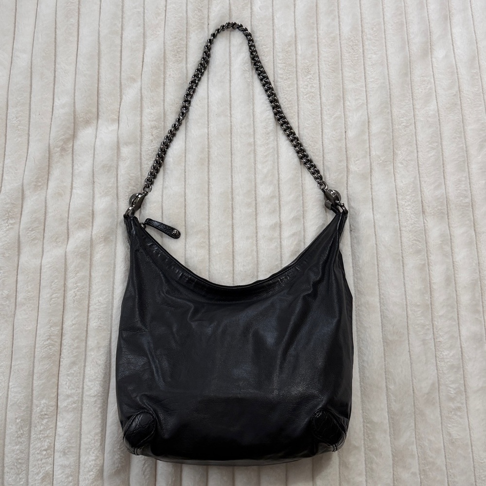 Gucci Interlock Black Lambskin Leather Shoulder Bag with Chain Strap